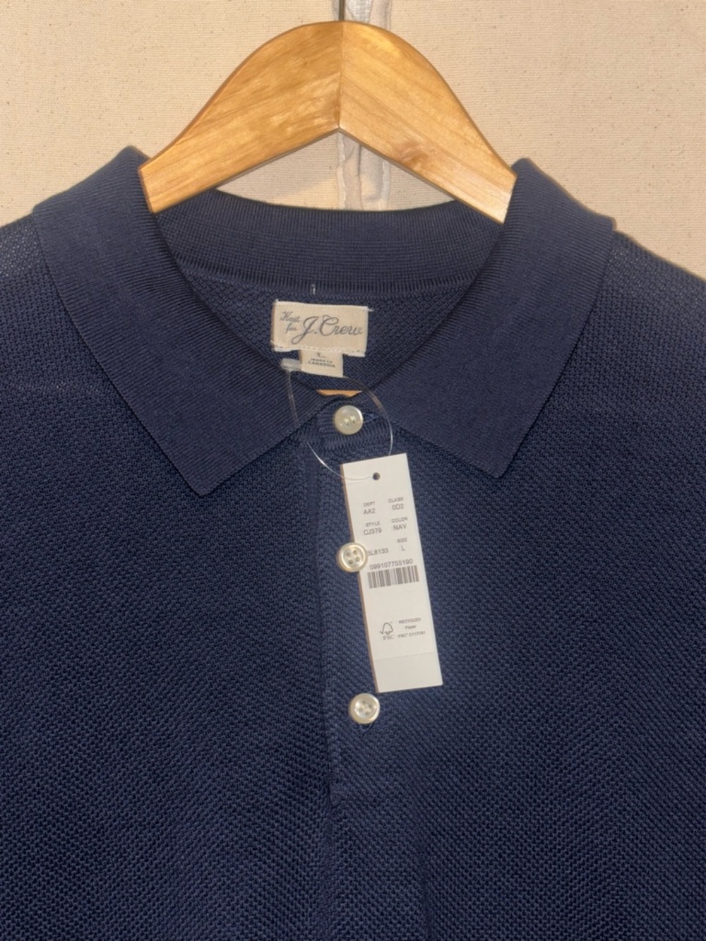 J. Crew Short-sleeve cotton piqué-stitch sweater-polo L Navy NWT